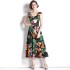 Real shot spot lotus leaf edge floral dress, waist cinching and slimming printed dress