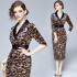 Real time spot dress temperament French gold velvet dress leopard print long dress with original belt included