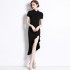 Real time spot European station lotus leaf edge split new Chinese qipao retro dress