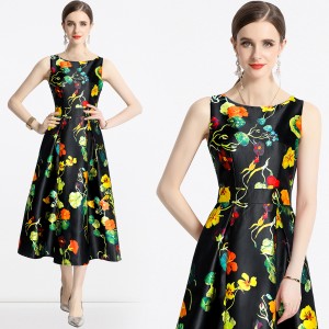 Real time stock sleeveless high waisted dress with three-dimensional cutting and waist cinching A-line skirt