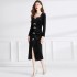 Real time spot French square collar polka dot long skirt with slit to show off slimming bow velvet Hepburn dress