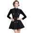 Real shot black V-neck sleeveless dress with double breasted buttons, waist cinched, pleated and fluffy short skirt, sweater set