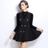 Real shot black V-neck sleeveless dress with double breasted buttons, waist cinched, pleated and fluffy short skirt, sweater set