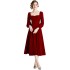 Real shot spot square neck velvet dress, French retro Hepburn style dress