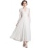 Real time spot French court retro style slimming white dress long sleeved V-neck long skirt