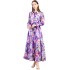 Real time spot rustic style long skirt, women's printed collar flared sleeve dress