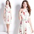 Realistic spot printed slim fit and slimming French style dress with tie and belt included