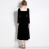 Real shot spot square neck velvet dress, French retro Hepburn style dress