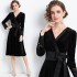 Real time spot banquet, annual meeting, socialite temperament, long sleeved black velvet dress