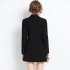 Real shot black waist cinched pleated suit dress, jacket, and dress in stock