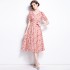 Real shot vintage French tea break skirt with floral short sleeves, long dress with V-neck and bubble sleeves, slimming down