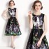 Real time spot 2023 new retro waist slimming sleeveless printed dress mid length