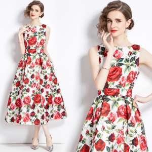 Real time stock sleeveless high waisted dress with three-dimensional cutting and waist cinching A-line skirt