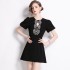 Real shooting of high-end jacquard dress in stock, women's new style temperament, bubble sleeves, slim fit A-line skirt