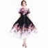 Real time spot French niche design positioning printed Hepburn style round neck short sleeved dress with belt included