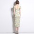 Real shot spot small daisy floral dress, women's retro hip hugging skirt, one shoulder long skirt