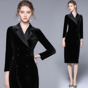 Real time spot high-quality velvet slim fit waist cinched mid length style knee high one-step skirt jacket dress for external wear