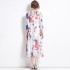 Real time stock long sleeved vacation style big swing chiffon printed big swing dress