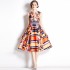 Real time spot 2023 new retro waist slimming sleeveless printed dress mid length