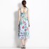 Real shot French retro printed high waisted camisole dress in stock