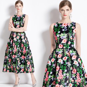 Real time stock sleeveless high waisted dress with three-dimensional cutting and waist cinching A-line skirt