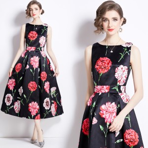 Real time stock sleeveless high waisted dress with three-dimensional cutting and waist cinching A-line skirt