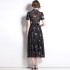 Real time spot fashion show shirt collar printed dress long slim fit printed dress with belt included