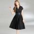 Real shot spot Hepburn style waist cinching slimming dress for women, new V-neck waist cinching slim fit small black dress with belt included