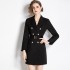 Real shot spot suit dress, women's new style waist cinched Hepburn style small black dress jacket