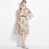 Real time spot printed waist cinching shirt dress with waist belt for commuting