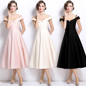 Real shot spot one shoulder camisole dress with women's French temperament and high-end feeling, waist cinching gift skirt