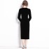 Real shot spot black velvet French V-neck slim fit dress for women