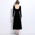 Real shot French diamond chain velvet dress in stock, women's new style French temperament, hanging waist long skirt