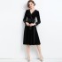 Real time spot banquet, annual meeting, socialite temperament, long sleeved black velvet dress