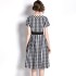 Real time spot European and American fashion show one shoulder plaid slim fit dress