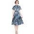 Real time spot new color printed pleated loose hem dress for commuting