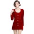 Real time spot New Year's red temperament heavy industry nail drill small fragrant style short coat socialite long sleeved velvet dress dress