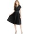 Real shot spot Hepburn style waist cinching slimming dress for women, new V-neck waist cinching slim fit small black dress with belt included