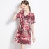 Real time spot new ink painting animal jungle pattern waist cinching slimming short sleeved dress