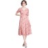 Real shot vintage French tea break skirt with floral short sleeves, long dress with V-neck and bubble sleeves, slimming down