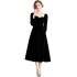 Real shot spot square neck velvet dress, French retro Hepburn style dress