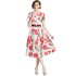 Real shooting spot 2023 new printed pattern round neck retro mid waist short sleeved waist dress