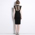 Real shot spot black lace dress sexy hip hugging skirt Roman cotton