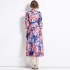 Real time stock long sleeved vacation style big swing chiffon printed big swing dress