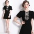 Real shooting of high-end jacquard dress in stock, women's new style temperament, bubble sleeves, slim fit A-line skirt