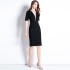 Real shot spot women's Roman cotton splicing slim fit and slimming split hip skirt one-step dress