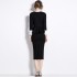 Real time spot vintage fake two black dresses, women's waist cinching slimming bag arm skirt, French mid length skirt