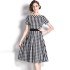 Real time spot European and American fashion show one shoulder plaid slim fit dress