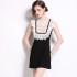 Real shooting spot versatile heavy industry nail diamond dress, women's lace splicing, slim fit and slimming black skirt