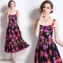 Real time spot fashion show new women's temperament long skirt slim fit suspender printed dress